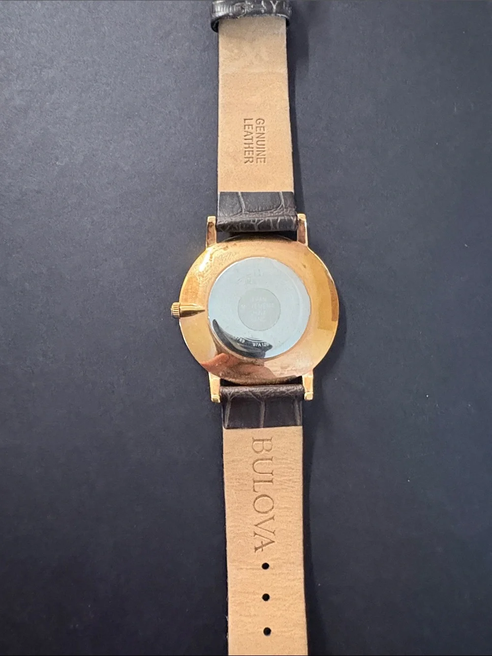 Bulova Gold Case Watch with Brown Leather Strap and Cream Dial